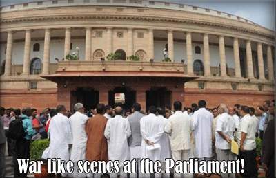 War like scenes at the Parliament!