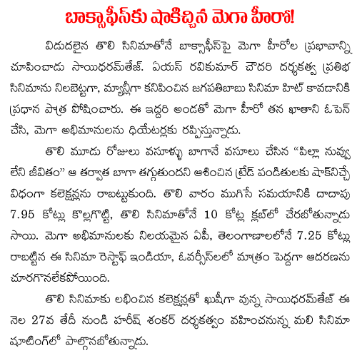 Sai Dharam Tej Pnlj collections