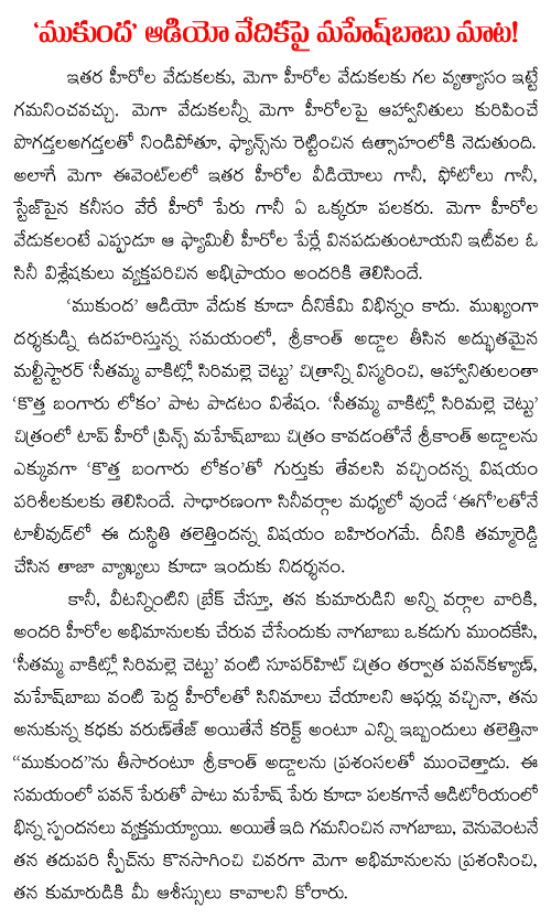 About mahesh babu in mukunda audion launch