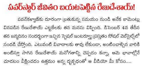 Renu Desai Reveals secrests about Pawan Kalyan