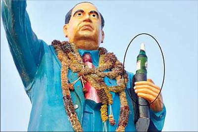 beer bottle in ambedkar hand