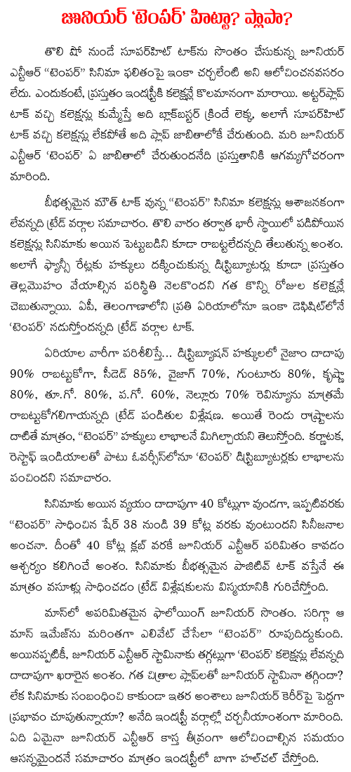 jr ntr temper hit or flop