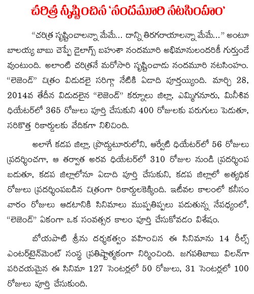 Blalakrishna Legend movie records