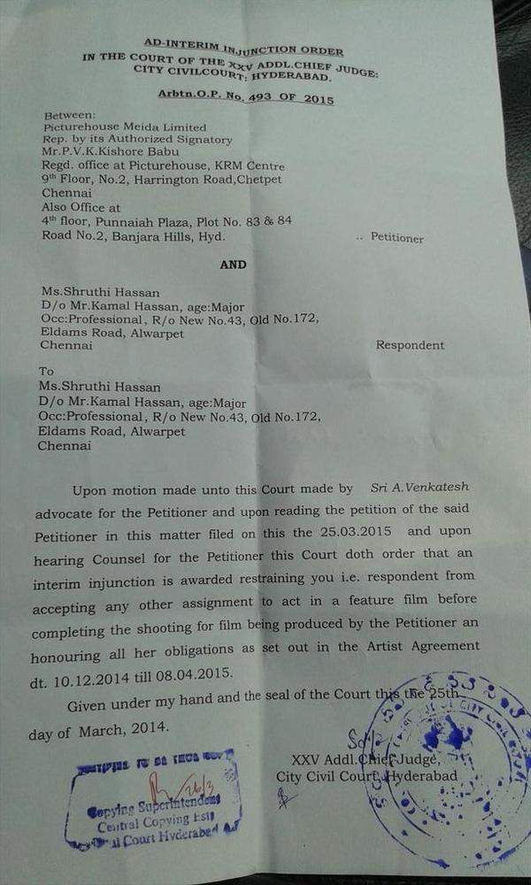 Shruthi Haasan Court Case