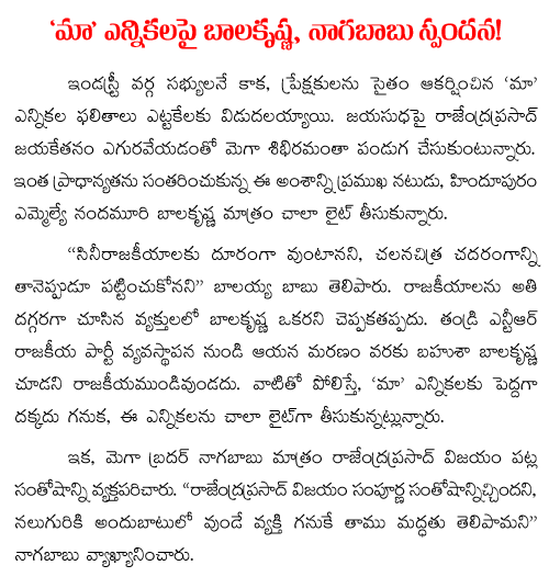 balakrishna and nagababu reaction on maa elections