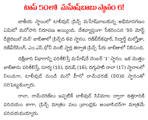 mahesh babu in top 50