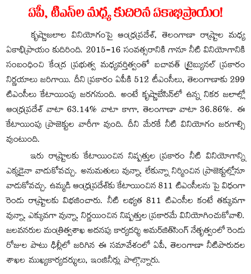 ap telangana water sharing issue solved