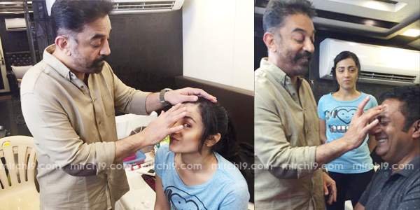 kamal hassan applying makeup for prakash raj and trisha
