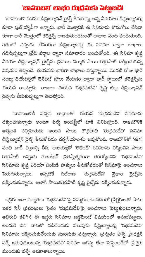 sai korrapati bought rudrama dei rights
