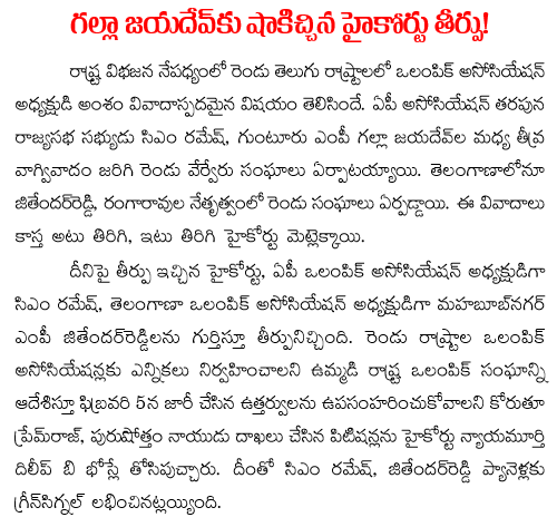 high court shoc to galla jayadev