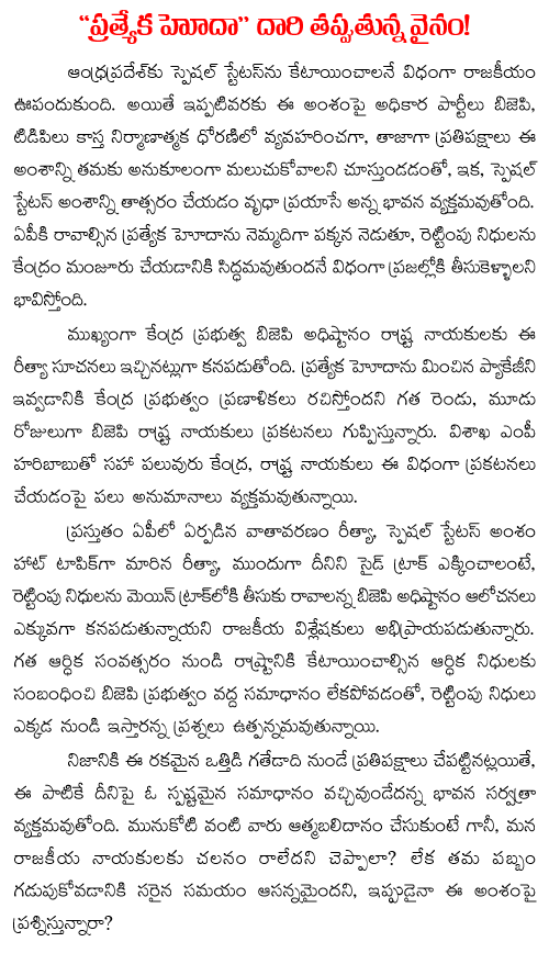 special status to andhra pradesh deviating