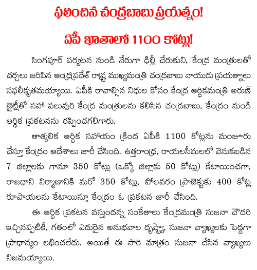 central govermant package to andhra pradesh