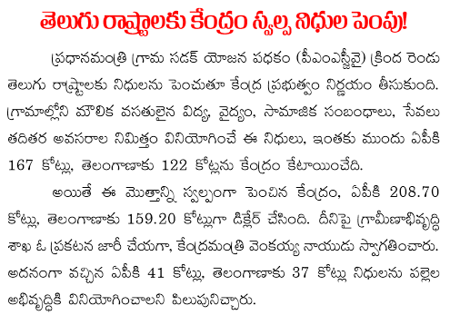 central government funds to telugu states
