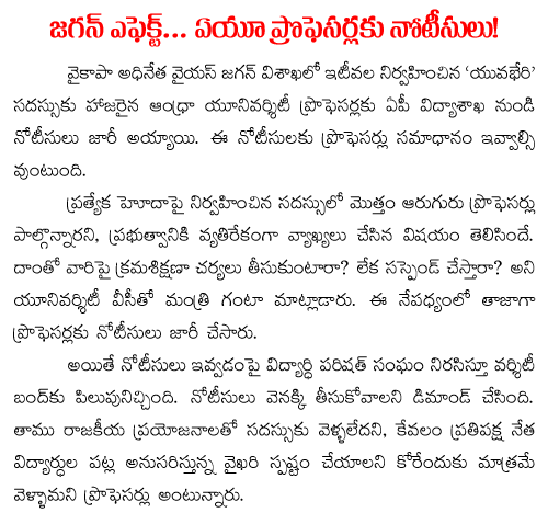 notices to Andhra University professors 