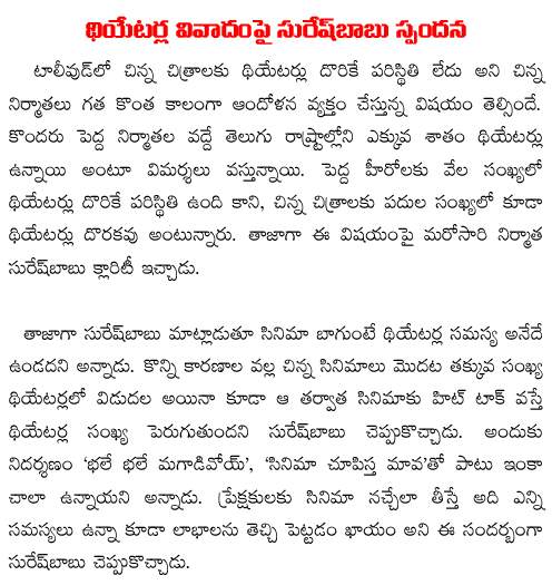 suresh babu about theaters