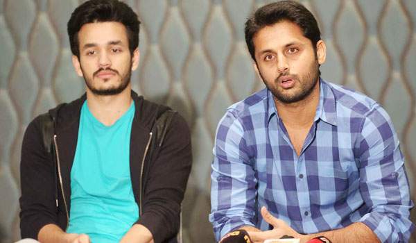 nithin and akhil at akhil movie success meet