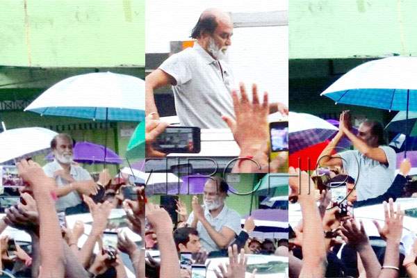rajinikanth meets fans in rain