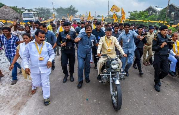 Chandrababu naidu riding bullet bike