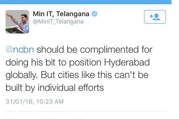 Now KTR acknowledges Naidu's work for Hyderabad!