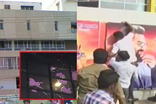 ntr fans stones pelted on Nannaku Prematho theatres