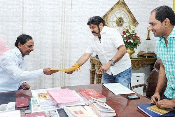 Nanadamuri balakrishna invites KCR for gauthamiputra sathakarni movie launch