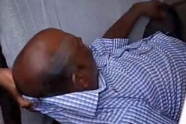 Raju Chari cut open his tongue infront of  Telangana secretariat