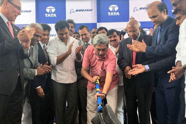 Tata Boeing, joint venture, Aerospace facility, hyderabad, Telangana, Tata Boeing new facility,Manohar Parrikar, KCR, KTR,  