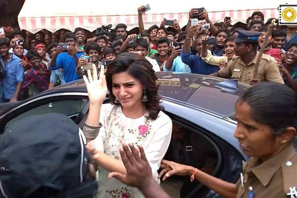 Samantha VCare Launch,Samantha VCare Madurai, Samantha mobbed at Madurai VCare launch, Samantha Ruth Prabhu VCare Madurai, Samantha Fans VCare Madurai
