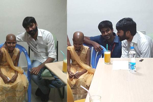 Dhanush, Dhanush Cancer Fan, Dhanush Meets Cancer Fan, Dhanush Cancer Fan Happy, Dhanush Cancer Fan Child Kid, Dhanush Cancer Help Aid