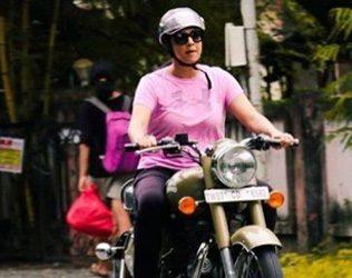 Suriya, Suriya Driving Lessons Wife Jyothika, Suriya Teaches Jyothika Bike Riding, Suriya Teaches Jyothika Bullet Driving Training