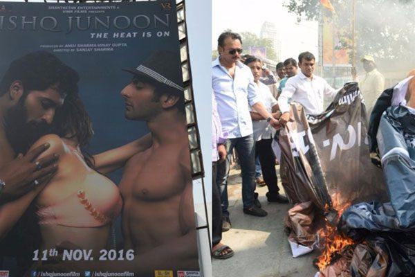 Ishq Junoon Hot Hoardings Posters Burnt Shiv Sena