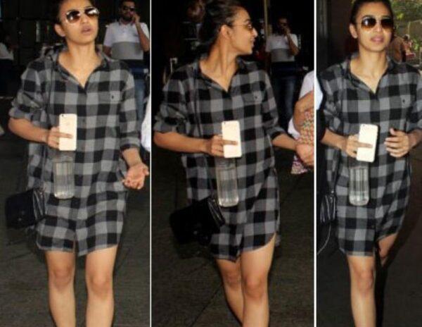 radhika-apte-hot-pic-airport-spotted-no-pants-black-grey-shirt