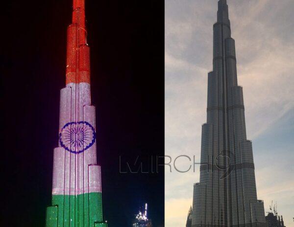 Burj Khalifa Tallest Tower Lit with Indian Flag