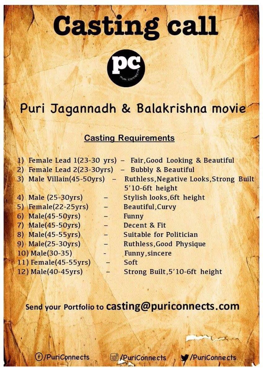 Casting For Balakrishna - Puri Jagganadh Film