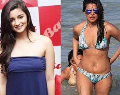 Young Actress Alia Bhatt's Strange Reaction on Sr Heroine Priyanka Chopra's Bikini
