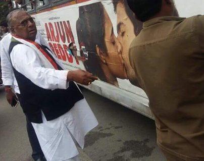 Politician on Roads Tearing up Arjun Reddy Posters
