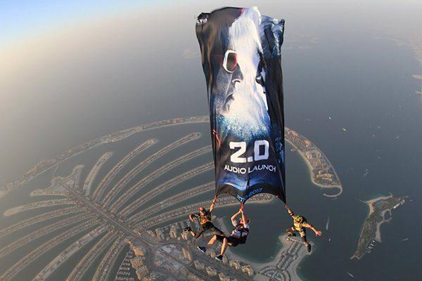 Rajinikanth 2.0 Audio Launch Promotion Skydiving above 10000 feet