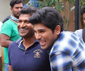 Puneeth Rajkumar visits Allu Sirish's Okka Kshanam sets