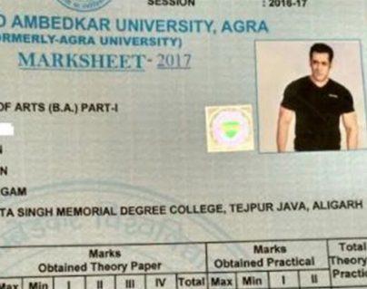 Salman Khan B A Marksheet Agra University