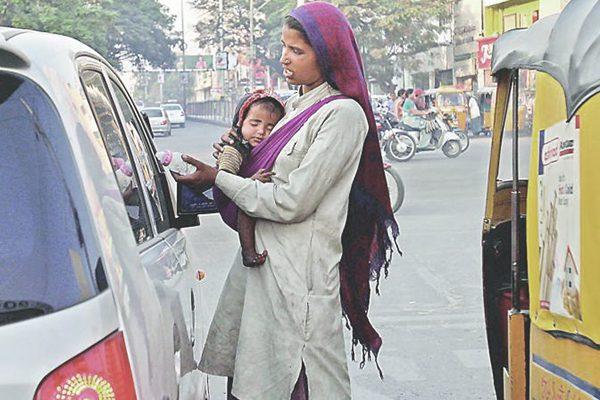 beggars back on hyderabad traffic roads