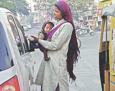 beggars back on hyderabad traffic roads