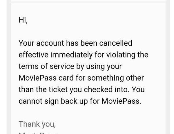 Moviepass Cancellation Email - the Reason