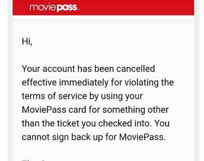 Moviepass Cancellation Email