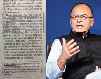 14th Finance Commission Member Refutes Jaitley's Claim on Special Status