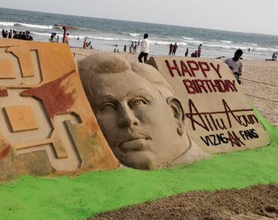 Award Winner's Sand Art for Allu Arjun