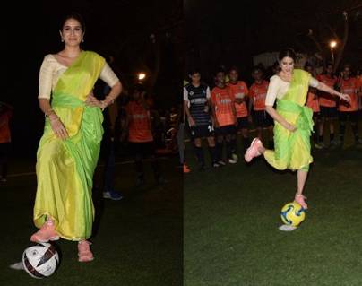Zaheer-Khan-Wife-Sagarika-Ghatge-Plays-Football-in-Saree
