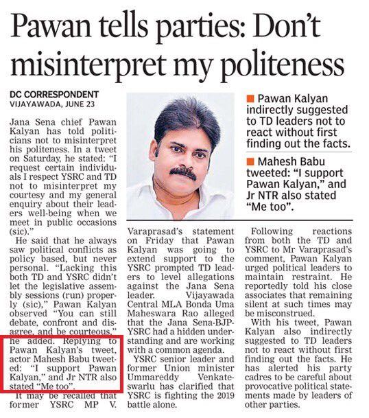 Deccan chronicle article on pawan kalyan tweet