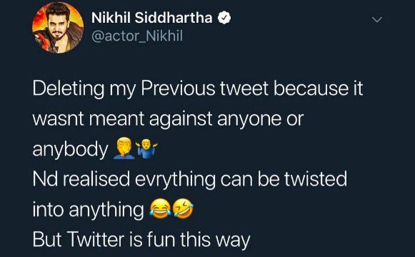 Nikhil Vijay Devarakonda Deleted Tweet