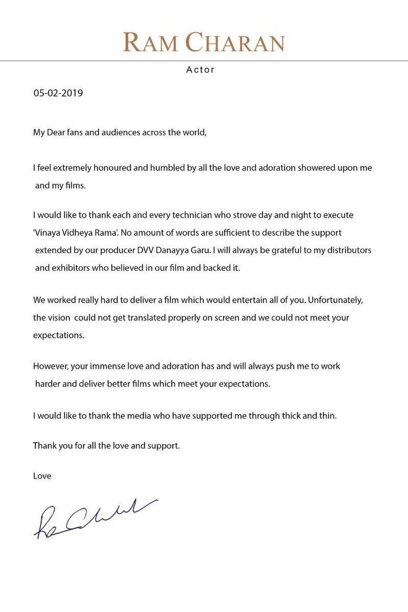 Ram charan Confession about Vinaya Vidheya Rama