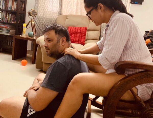 Anasuya Bharadwaj Massaging Her Hubby